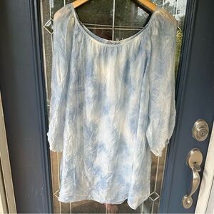 Carina Ricci Blue Tiedye Medium 3/4 Sleeves Tunic Blouse 100% Silk